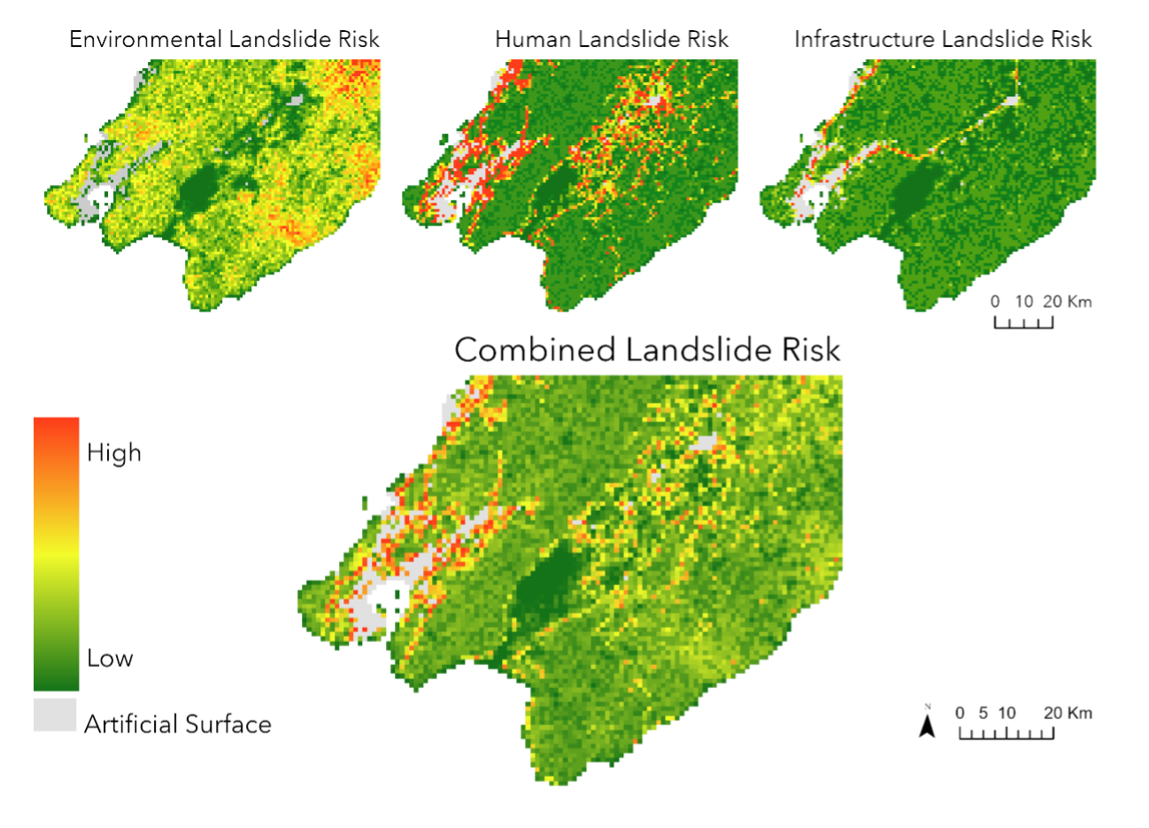Estimated risk of landslides in the Wellington region