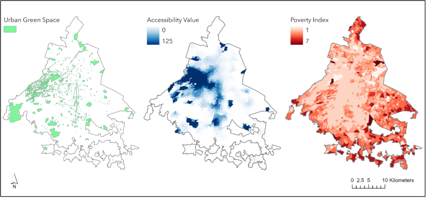 UGS presence, accessibility and poverty index in Mexico City